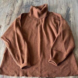 Free People Rust Brown Cowl Neck Ribbed Sweater Size small